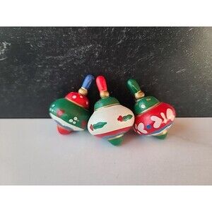 Vintage Christmas Spinning Tops Handpainted Toys USED Read Description